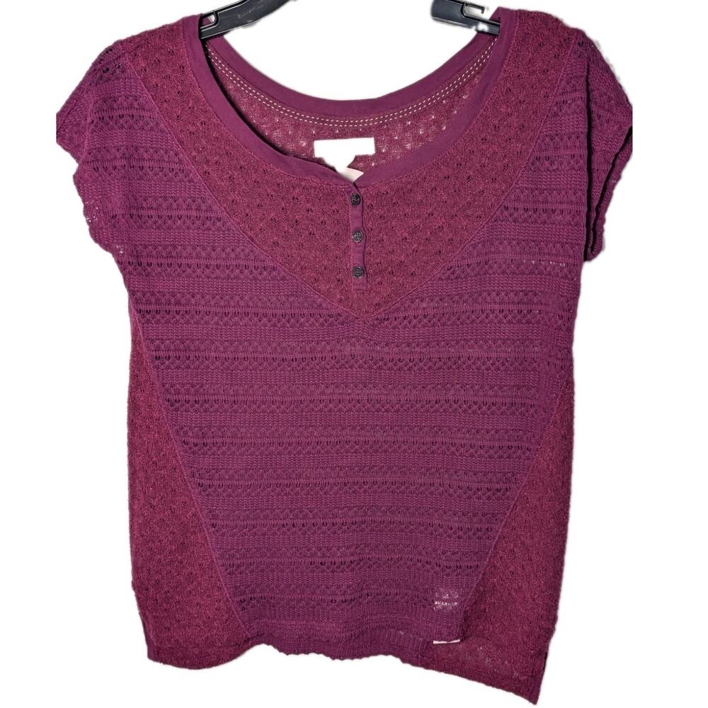 Aeropostale Shirt Top Blouse Crochet Purple Mixed Media Open Knit Size Small EUC